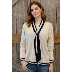 Vivanti vintage 60s Santa knit tie front sweater navy Cream sz 10 old money +